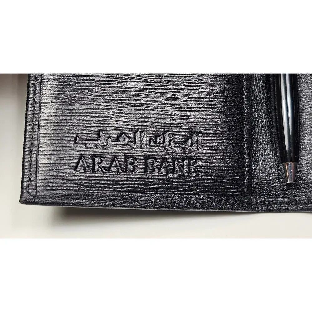 Vintage Arab Bank Executive Pocket Planner Set - Leather Wallet Pen & Calculator